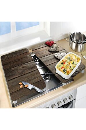 Cam Ocak Koruyucu ve Kesim Tablası Beşli Kalpler  (80cm x 52cm) 2 Parça, 5'li Ocaklar